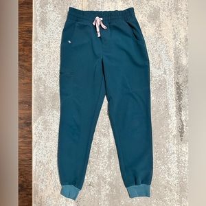 Figs SMALL Caribbean Blue Jogger Pants with Pink Tie